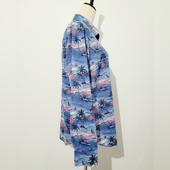 J.CREW Printed Popover Hawaiian Beach Sunset Tunic Blue 100% Cotton Size XL - Picture 3 of 11